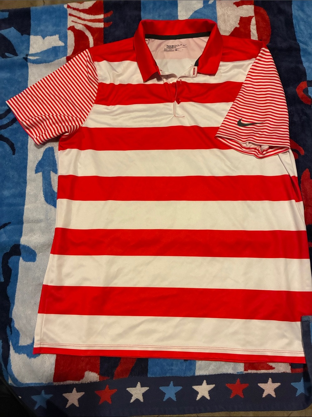 Nike Red and White Striped Polo Shirt